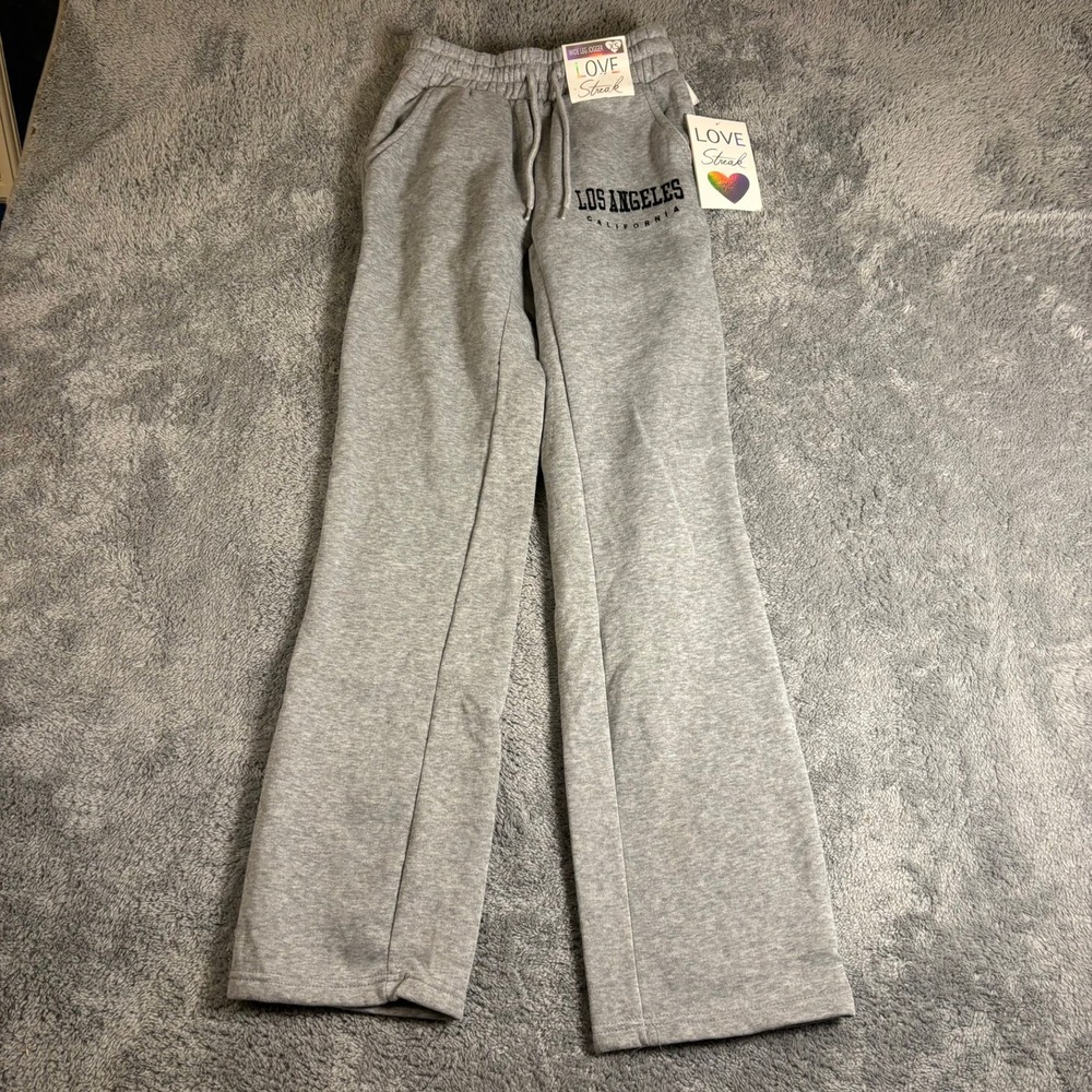 Love Streak Los Angeles Wide Leg Joggers Gray Fleece Sweatpants XS NWT